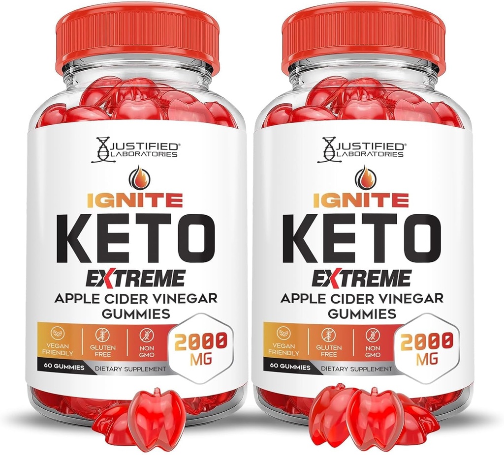 Laboratorios Justificados (2 Pack Ignite Keto ACV Gummies Extreme 2000MG Advanced Ignite Keto Gummies Apple Cider Vinegar Formulado con Powder Pomegranate Beet Juice B12 Vegan Non GMO 120 Gummys