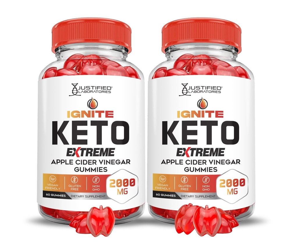 Laboratorios Justificados (2 Pack Ignite Keto ACV Gummies Extreme 2000MG Advanced Ignite Keto Gummies Apple Cider Vinegar Formulado con Powder Pomegranate Beet Juice B12 Vegan Non GMO 120 Gummys