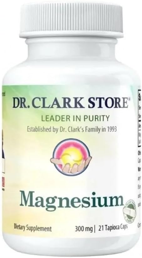 Dr. Clark Store Magnesium – 300mg, 21 Capsules de Tapioca Vegetariano, apoya la salud ósea, regula el ritmo cardíaco " promueve el tono muscular saludable