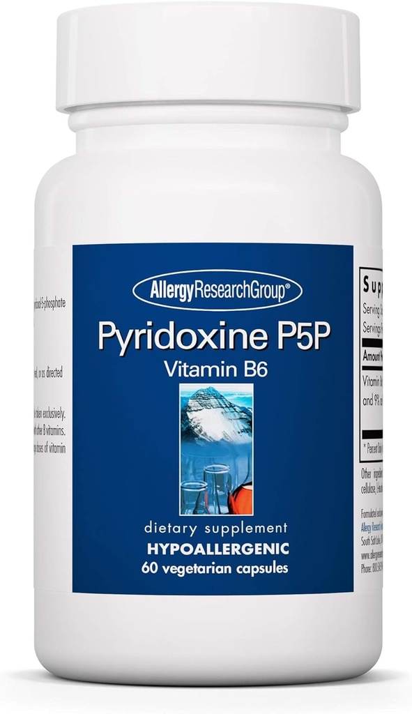 Grupo de investigación de alergia Pyridoxine P5P Suplemento - Vitamina activa B6 275mg, Pyridoxal-5-Phosphate, Metabolismo Apoyo, Hipoalergénico, cápsulas vegetarianas - 60 Conde