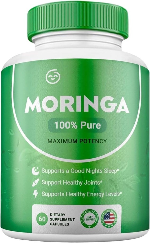 Moringa Powder Capsules Pure Nutrient-Rich Moringa Powder Supports Energy Skin Health Gut Health Essential Vitamins Amino Acids(Pack of 1)