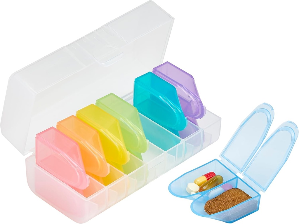 Organizador de píldoras fácil de usar 2 veces al día, caja grande 7 semanal, contenedor de píldoras para suplementos de aceite de pescado de vitamina, caja de píldoras AM diariamente (raído)