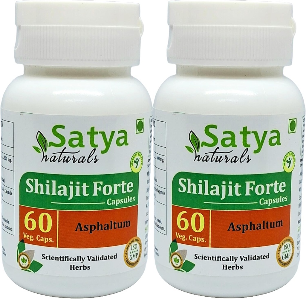 Shilajit Forte Capsules 500 mg. 60 Veg. Capsule peru Shilajit (Asphaltum) Extract Capsules for Hombres y Mujeres ← Ayurvedic Herbal Suplemento/Remedios  10:1 Forte (2 Botellas de 60 cápsulas)