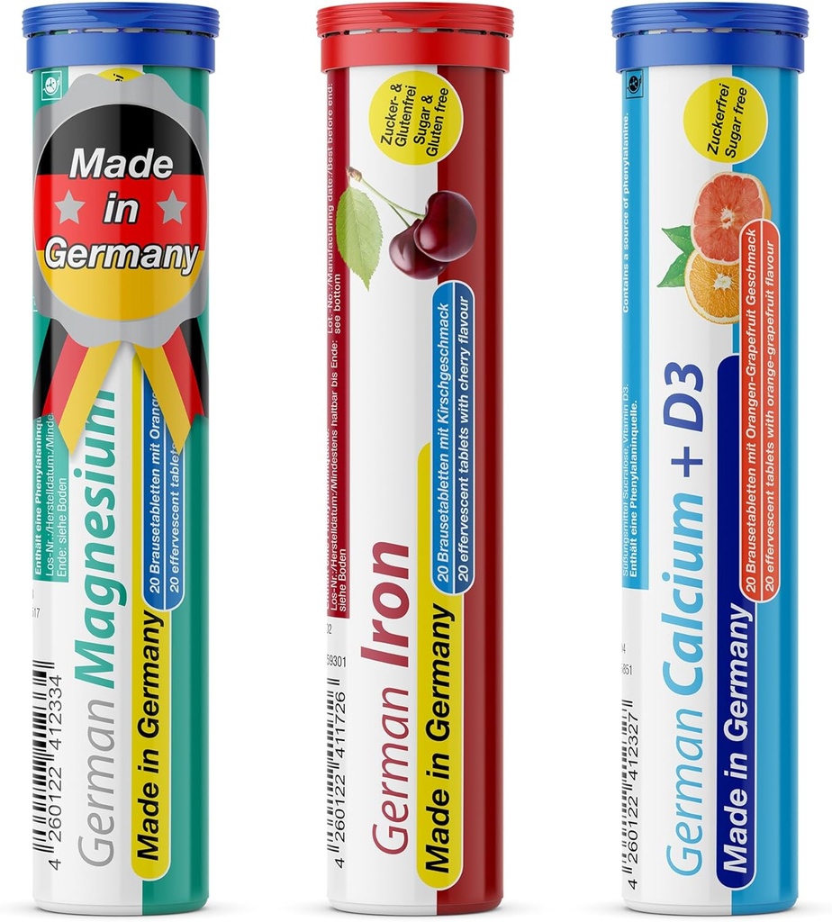 T clD German Mineral Plus Package 60 Servings - Vegan, Zero Sugar - Bebidas Tablas efervescentes - Hierro, Calcio, Magnesium Pharma - Made in Germany