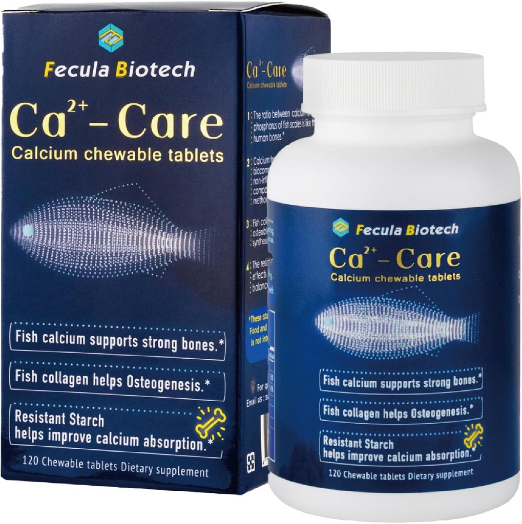 Natural Fish Scale Calcium Supplement for All Ages ← Bone Health and Muscle Supplement TEN Eficaz Absorción, Fuertes Huesos Densidad TEN 120 Chewable Tablet