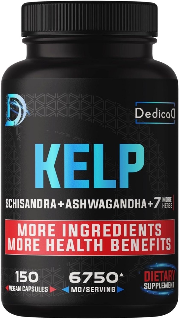 Sea Kelp Supplement 6750mg Equivalent - 5 Meses 10 Herbal Complex Combined Schisandra, Ashwagandha, Turmeric, Ginseng, Rhodiola &amp; more - Support Body, Skin, Heart &amp; Immune System - 150 Condes