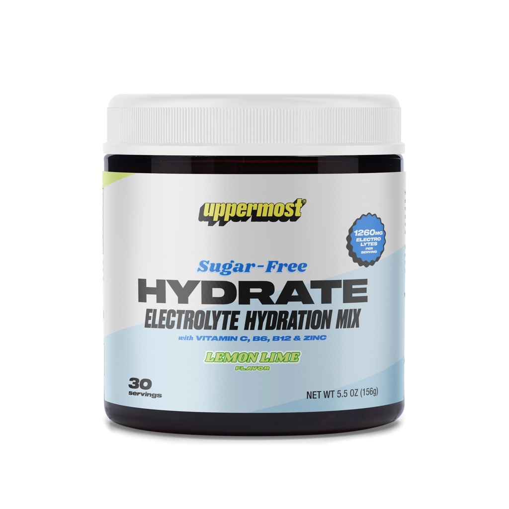 UPPERMOST Hydrate Hydration Keto Electrolytes Powder No Sugar Drink Mix - Naturally Flavored & sweetened - with Vitamin C, B6, B12 & Zinc - 30 Servings (Lemon Lime)