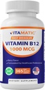 Vitamatic Vitamina B12 1000 mcg Fast Dissolve – 365 Tablets – Natural Berry Flavor – Apoya el metabolismo energético " Nervous System Health