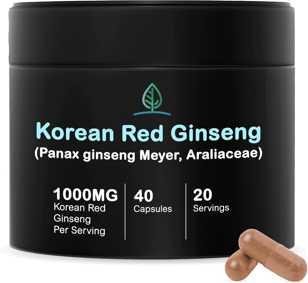 Holistic Bin Korean Red Ginseng Capsules Pure Panax Ginseng Suplemento  Vegan, Gluten Free, Non GMO, No Fillers ← Rich in Ginsenosides (40 Capsules)