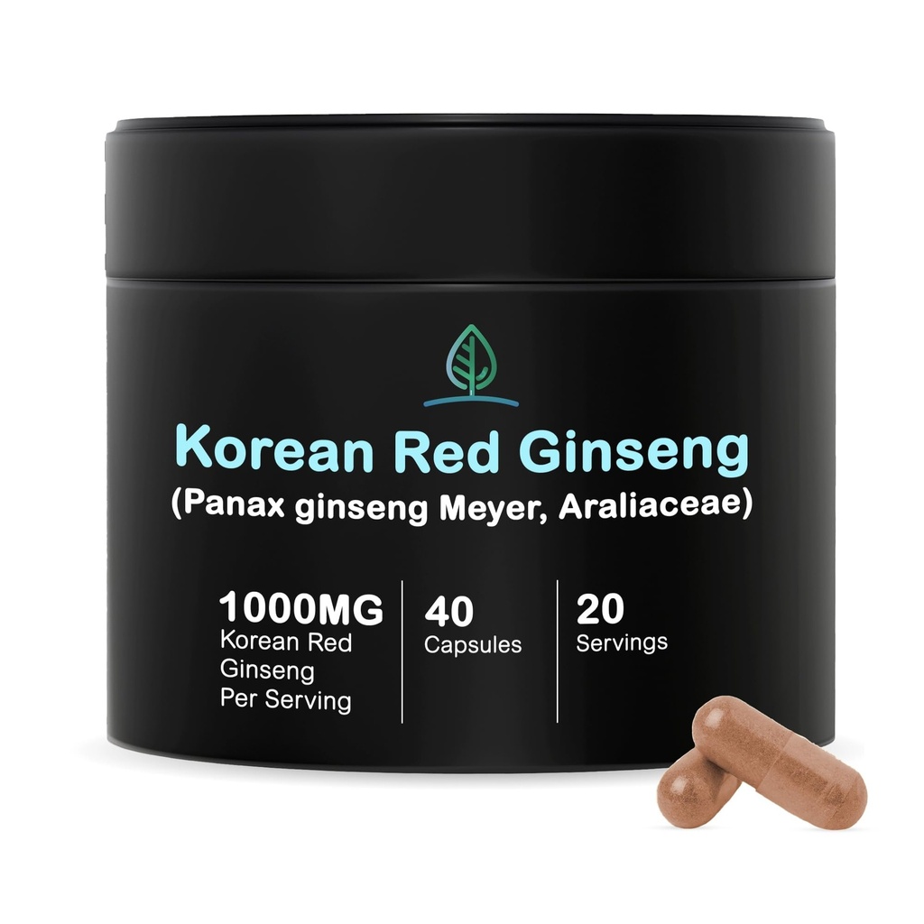 Holistic Bin Korean Red Ginseng Capsules Pure Panax Ginseng Suplemento  Vegan, Gluten Free, Non GMO, No Fillers ← Rich in Ginsenosides (40 Capsules)