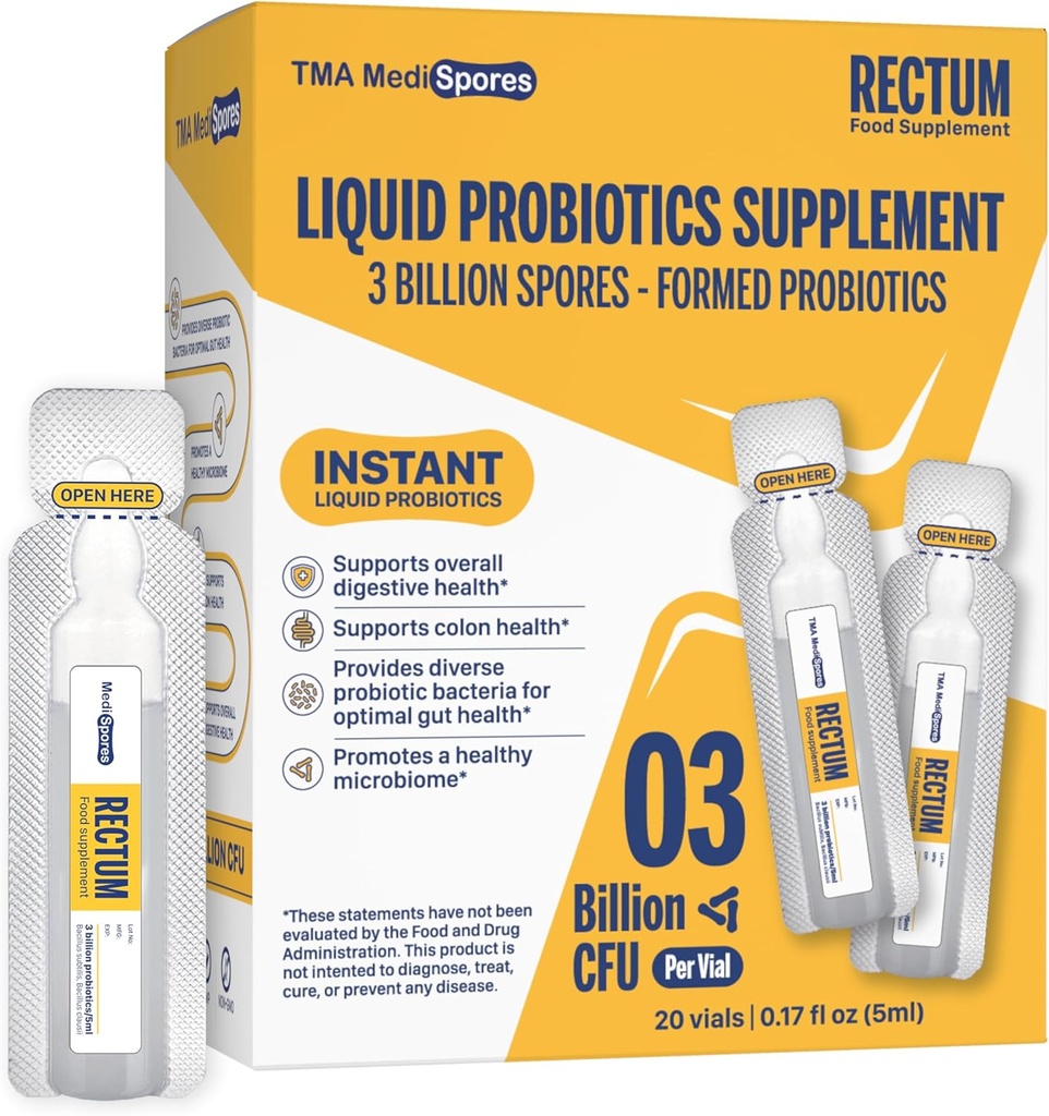 Rectum Soil-Based Probiotic Liquid Support Gut Health*: Stomach Relief, Effect On Bloating,Immune &amp; Support Long Lasting Digestive Health,Daily drink for Adults/Kids,20 viales (3 billions CFUs/vial)