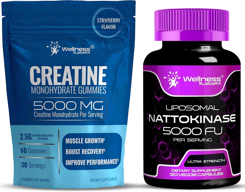 WELLNESS LABSRX Nattokinase Suplemento cápsulas 5000 FU - Gummies de crema 5000mg