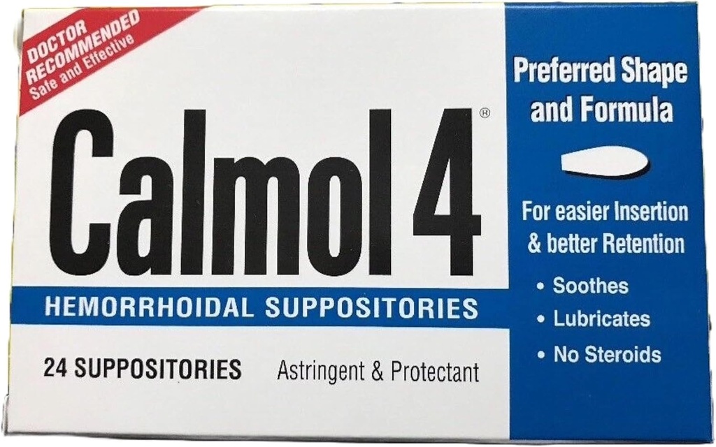 Calmol 4 Hemorrhoidal Suppositories with Soothing Natural Ingredients, 24 Cuenta