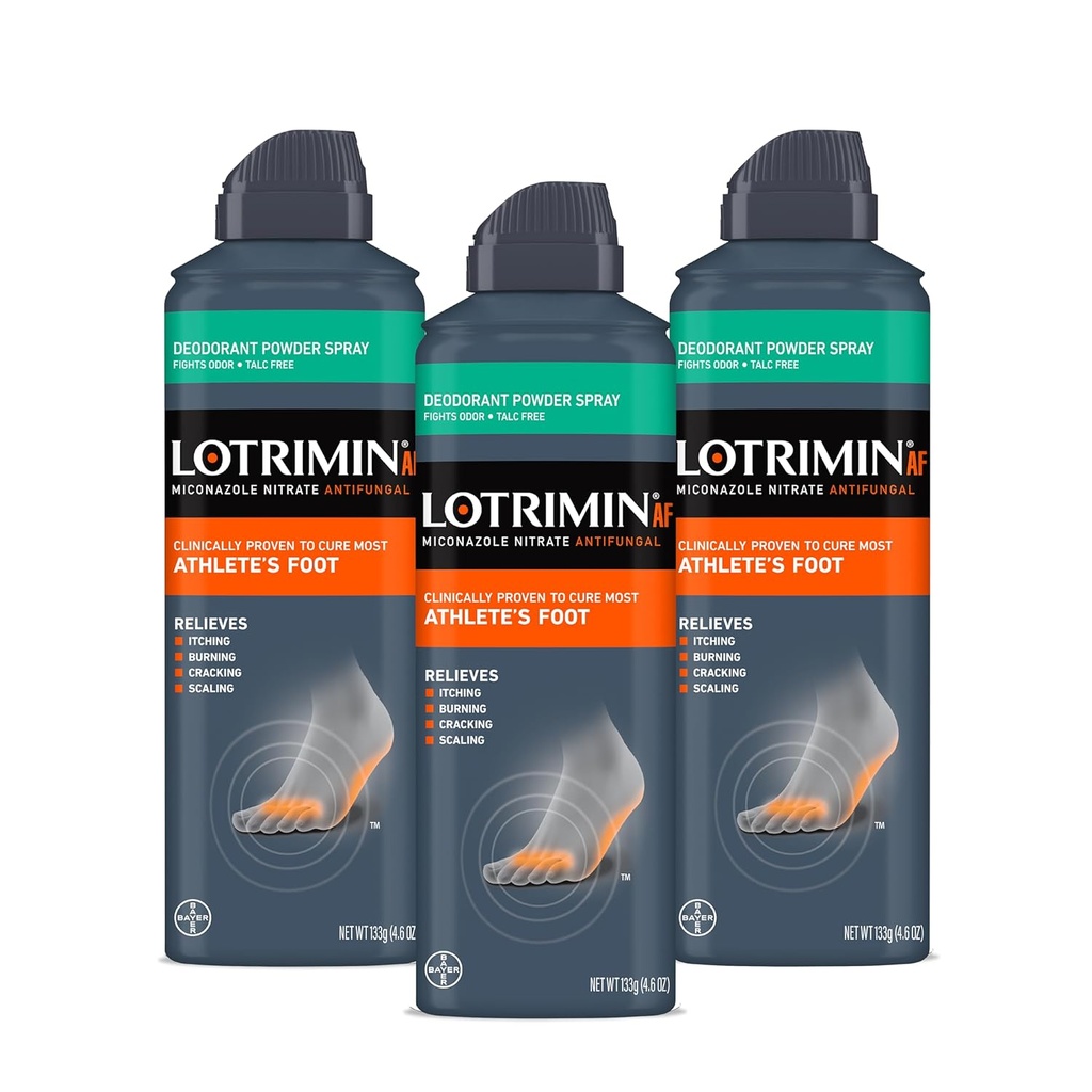 Lotrimin Medicated Deodorant Powder Spray with Miconazole Nitrate 2%, 4.6 oz (Pack of 3)