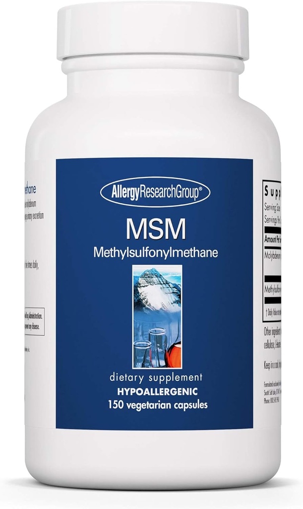 Allergy Research Group MSM Supplement - MSM Powder Capsules for Hair Growth, Methylsulfonylmethane for Healthy Hair, Skin & Nails, 500 mg Por Serving - 150 Vegetarian Capsules