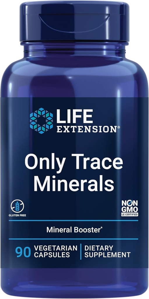 Extensión de la vida Sólo minerales de rastro, una dosis diaria de zinc, cromo, hierro, cobre, manganés, sulfato de vanadilo, libre de gluten, no GMO, vegetariano, 90 cápsulas