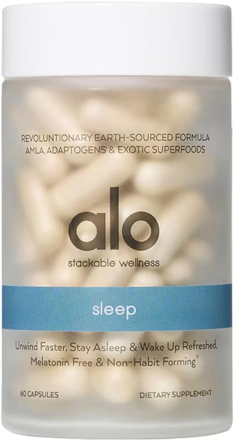Alo Yoga Sweet Sleep Melatonin-Free Sleep Support with Aquamin® Magnesium, GABA &amp; L-Theanine Silencioso &amp; Relajación Durmiente 60 Capsules