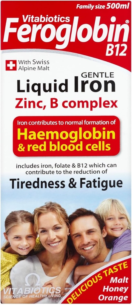 6 Unidades (Bulk Pack) Vitabióticos Feroglobin B12 Gentle Hierro líquido, zinc, minerales &amp; vitamina B Complejo 500ml