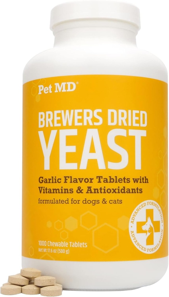 Mascotas MD Ajo &amp; Levadura para perros &amp; gatos - Ajo y Levadura Más Antioxidantes - Levadura de cerveza para perros &amp; gatos - Vitamina B 1 &amp; Vitamina C - 1000 ct