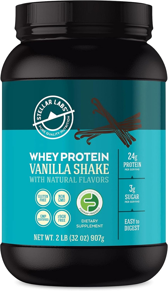 Laboratorios estelares Whey Protein Powder with BCAA's " Whey Isolate ← Certified Low FODMAP, Non GMO, Gluten Free, Soy Free, Low Carb, Keto, with Stevia ← All Natural Lean Post Workout Shakes ← Vanilla