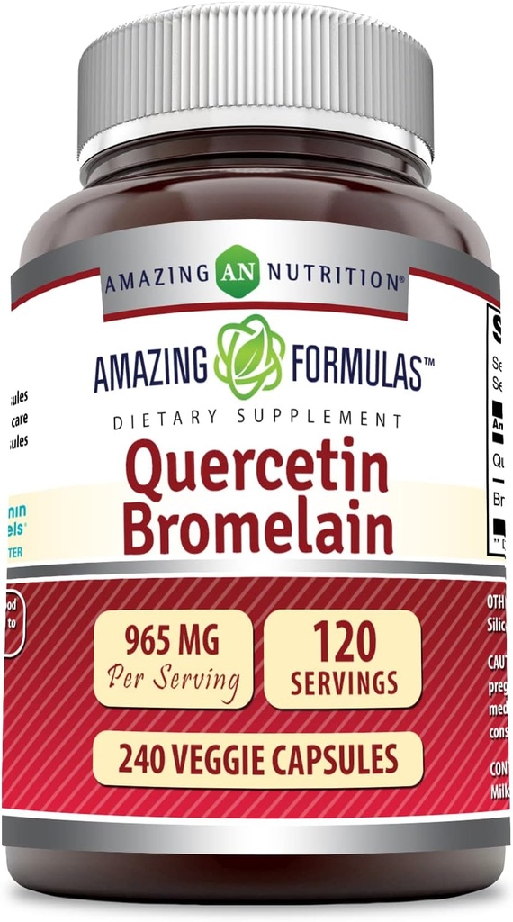 Increíble Nutrición Quercetina 800 Mg con Bromelain 165 Mg Veggie Capsules Suplemento ← No-GMO Silencio Gluten Libre Silencio Hecho en EE.UU.