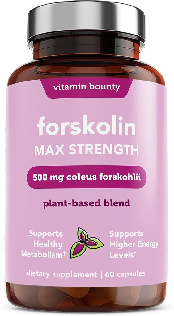 Vitamina Bounty Forskolin Fuerza máxima para la pérdida de peso - Natural Coleus Forskohlii Extracto Suplemento - 20% Standardizado Forskolin Powder - Apoyo para la gestión de peso - 60 cápsulas