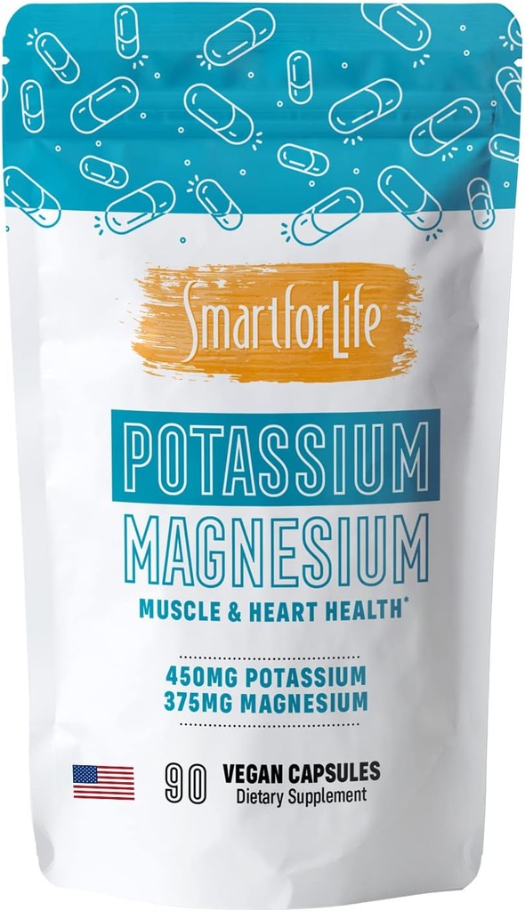 SMART FOR LIFE Potassium Magnesium Supplement - 90 Vegan Capsules - Magnesium Potassium Supplement - High Absorption Mineral Complex - Muscle Support &amp; Electrolyte Balance