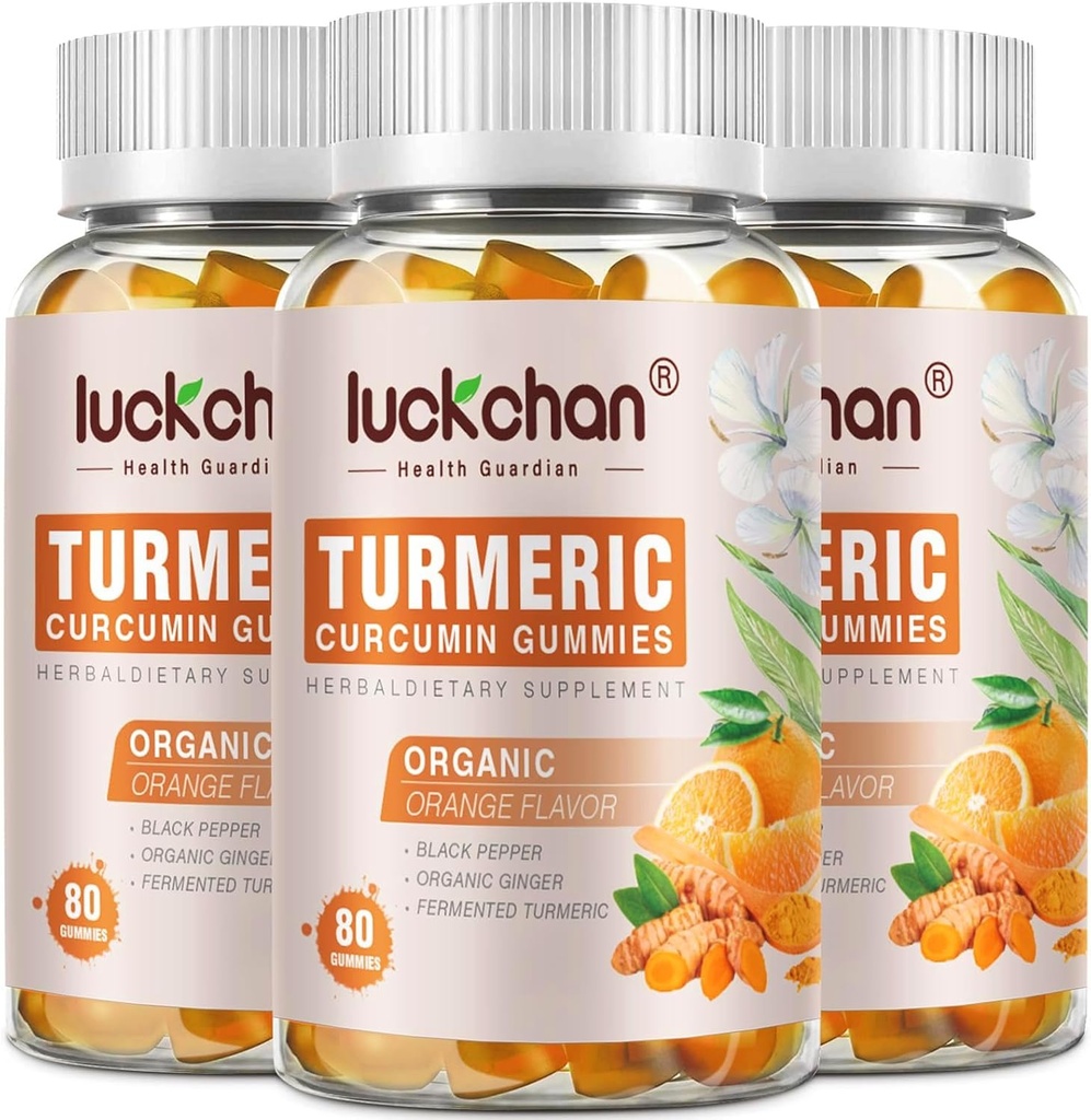 Turmeric Curcumin Gummies with Ginger & Black Pepper Herbal Supplement-240 Count for Adults and Kids, 2400mg - Tumeric Gummy Supplements Vegan, Organic, Gelatin-Free 3 Pack