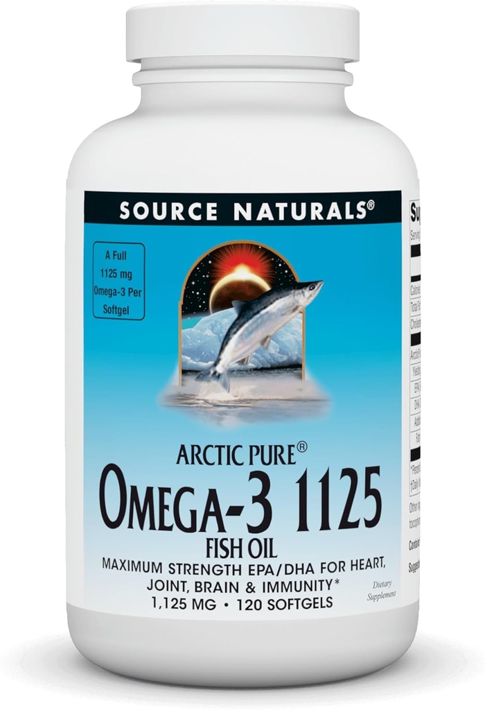 Fuente Natural ArcticPure Omega-3 Fish Oil 1125mg Ultra Potency Maximum Strength EPA + DHA for Heart, Joint, Brain & Immune Health - 120 Softgels