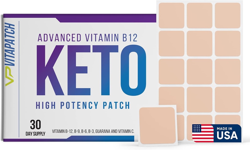 Keto Patch con metilcobalamina B12 y vitamina Guarana B12 Patch for Energy - 30 Day Supply Keto &amp; Vitamina B12 Patches - Made in The USA