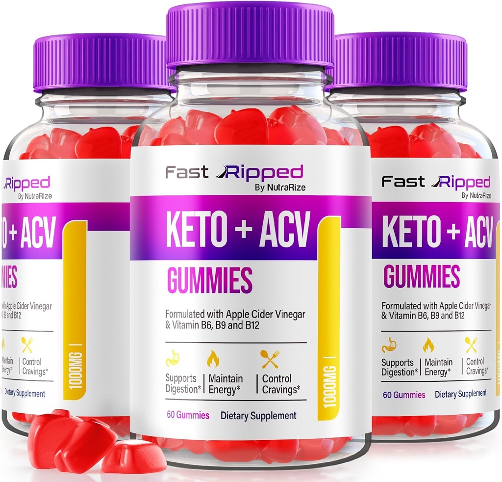NutraRize (Pack of 3 Fast Ripped Keto+ACV Gummies, Fórmula Avanzada, Keto Apple Cider Vinegar, 1000MG Vitaminas Suplemento, Maximum Strength Gummy Reseñas (180 Gummies)