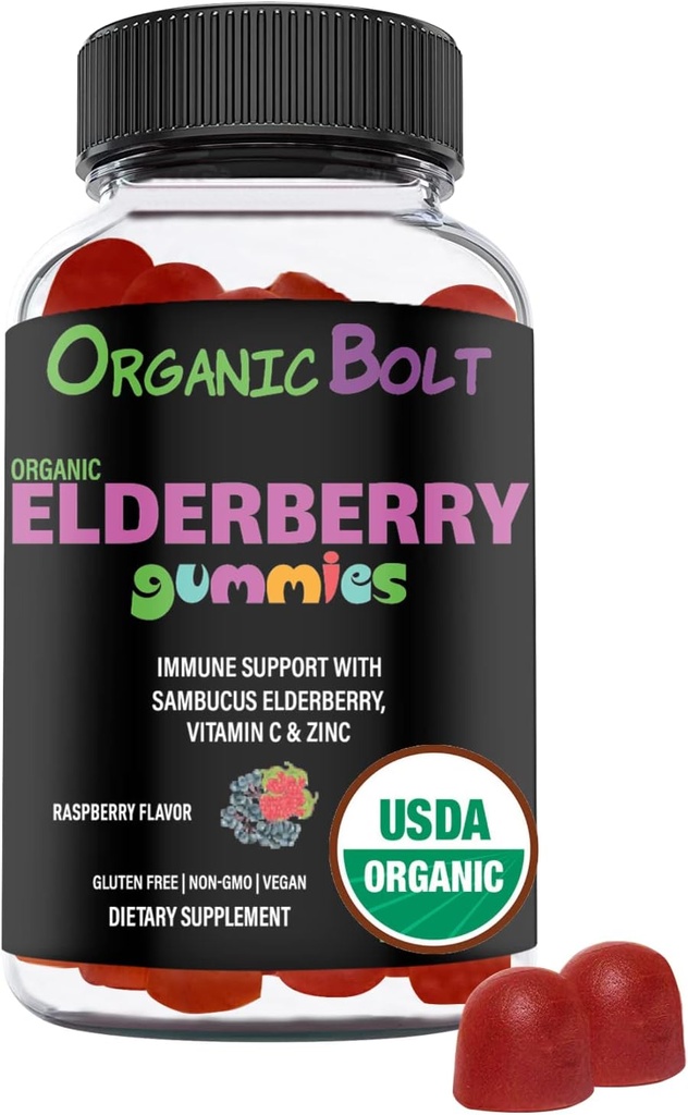 USDA Organic Elderberry Gummies - High Potency 150mg Organic Elderberry Gummies for Adults &amp; Kids with Vitamin C & Zinc - Immune Support Gummies - Vegan, Gelatin & Gluten Free - 60 Count