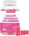 Azúcar libre de calcio Magnesio Zinc Gummies con VC D3 &B6 &K2,600mg Calcium Gummies con 300 mg de Magnesium Support Bone &amp; Muscle para adultos y adolescentes (60 Conde (Pack de 1))