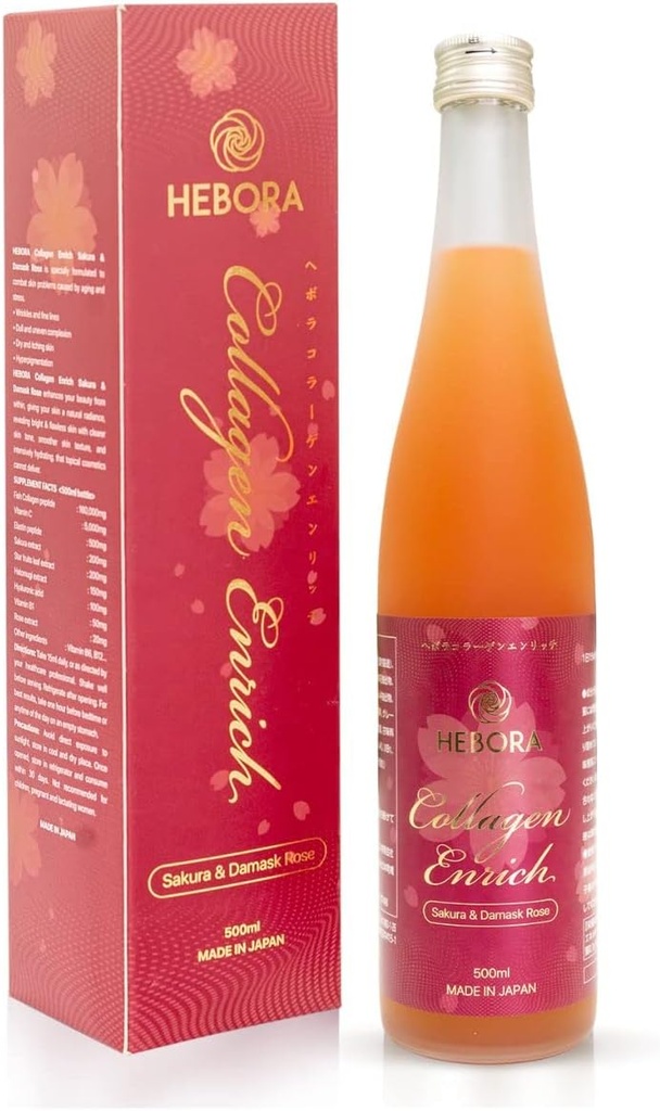 Collagen Enrich Japón - 160,000mg Marine Collagen Peptide + 112 Enzym Peptide Vegie + Damask Rose Liquid Drink Mejorar las uñas de pelo Skin and Joints (Bottles 16.9 fl oz - 500ml)