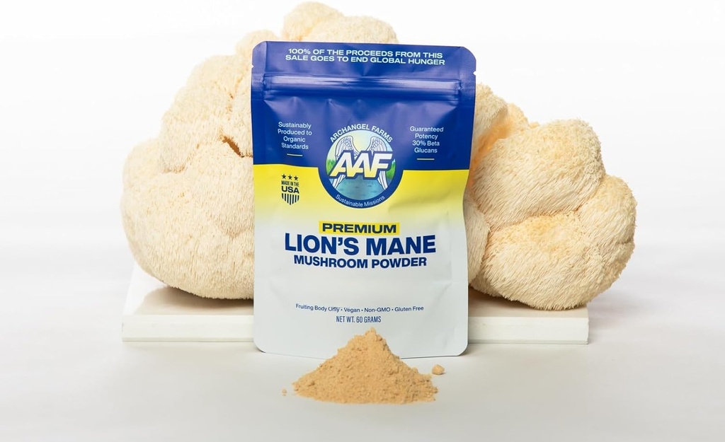 Lion's Mane Mushroom Powder, Brain Supplement for Memory and Focus, Verified Beta-Glucan, Digestion & Immune Support Supplement, Organic & Non-GMO, 60g, 60-Day Supply