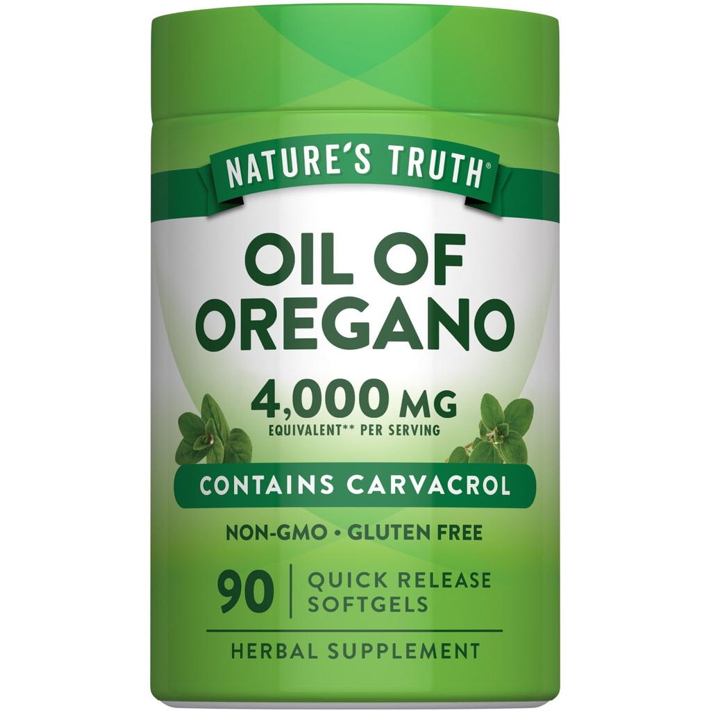 Verdad de la Naturaleza Oregano Óleo Softgels ← 90 Píldoras Silencio Contiene Carvacrol Silencio No Gluten Suplemento Gratis