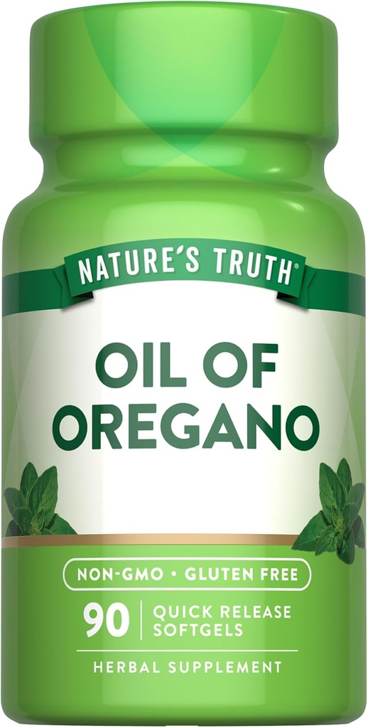 Verdad de la Naturaleza Oregano Óleo Softgels ← 90 Píldoras Silencio Contiene Carvacrol Silencio No Gluten Suplemento Gratis