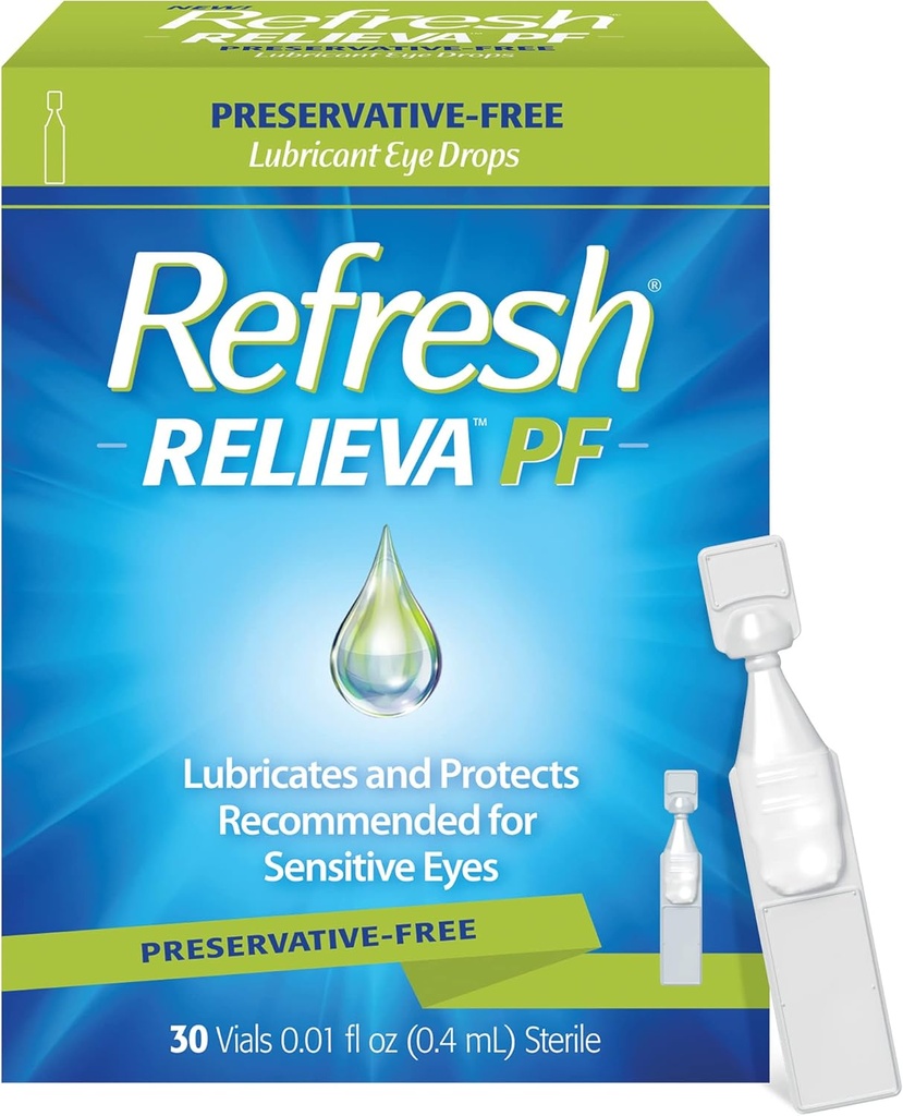 Refresh Relieva PF Lubricant Eye Drops for Dry Eyes, Preservative-Free, 0.01 Fl Oz Single-Use Containers, 30 Count