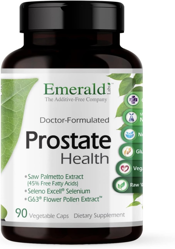 EMERALD LABS Prostate Health - Suplemento de apoyo de próstata con Saw Palmetto, Lycopene, Stinginging Nettle &amp; More* - Vegan &amp; Gluten-Free - 90 cápsulas vegetales (30-Day Supply)