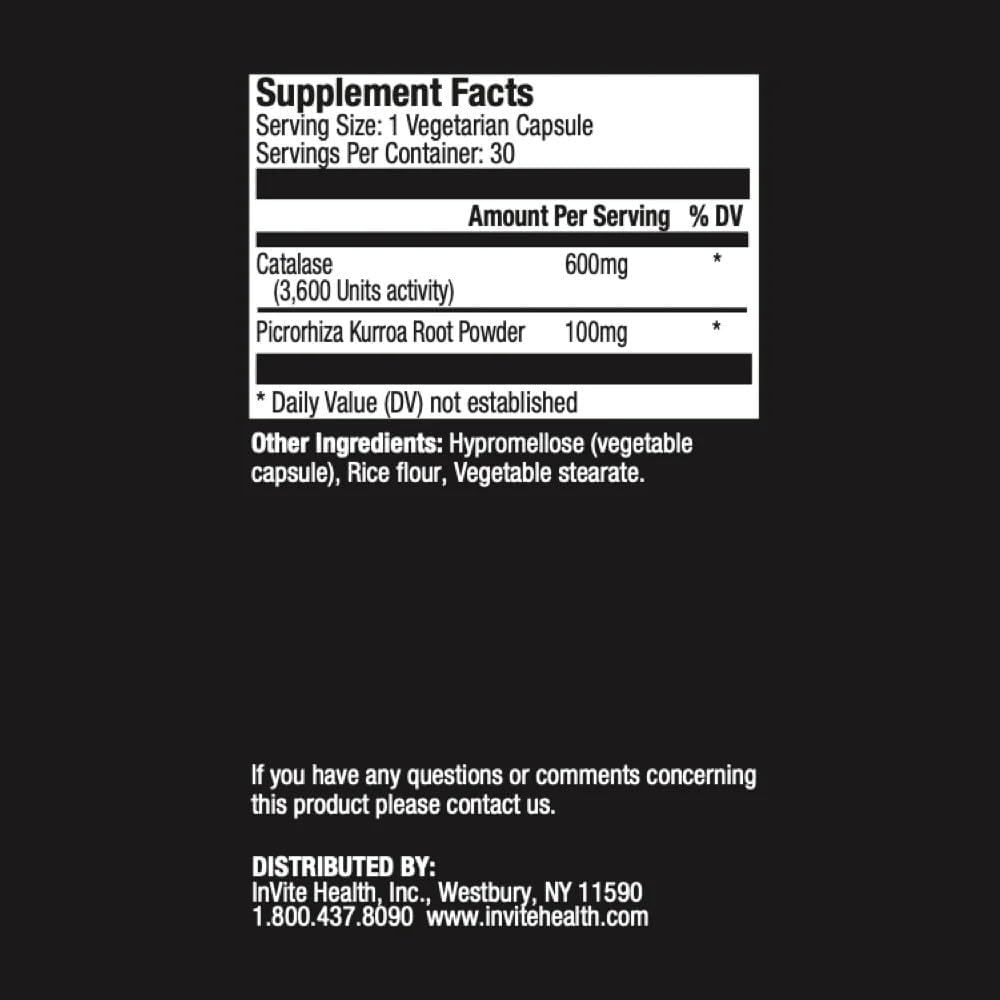 Invite Health Catalase Hx (con Picrorhiza Kurroa), Supports Liver, Skin Health, Non-GMO Dietary Supplement, 30 Vegetarian Capsules (Pack of 1)