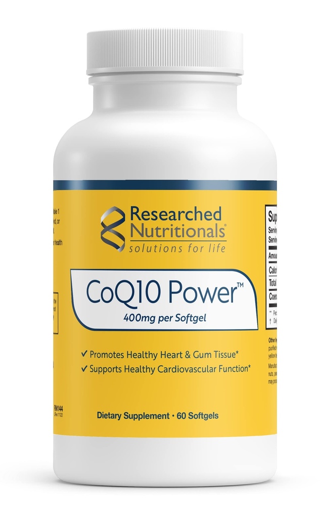 Nutricionales investigados CoQ10 400mg Softgels - CoQ10 Power - Terapéutica-Fortaleza Coenzima Q10 Suplemento - Apoyo Energía Natural &amp; Función Inmunitaria, Promover el Corazón Saludable & Gum Tisue (60 Softgels)