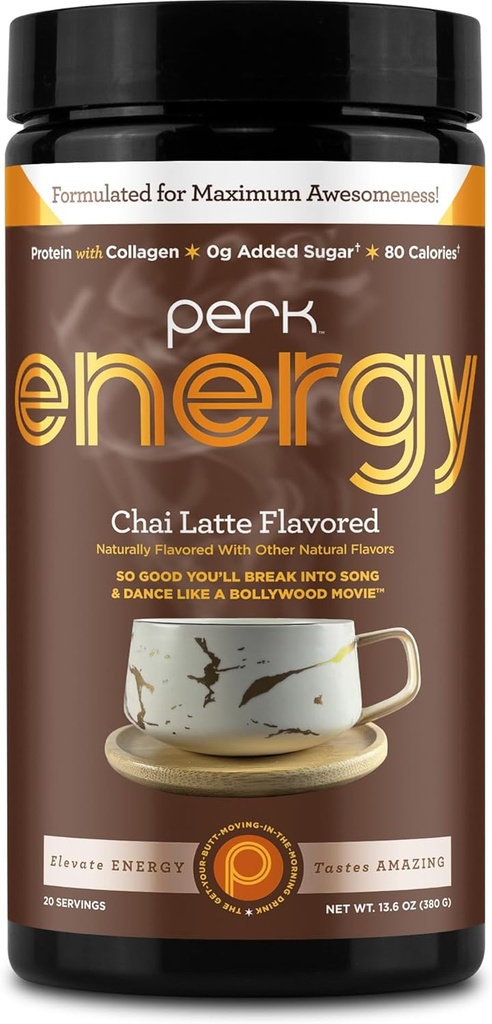 Perk Energy Original Chai Latte Flavored Drink Powder (20 Servings) - Sin gluten, sin maní