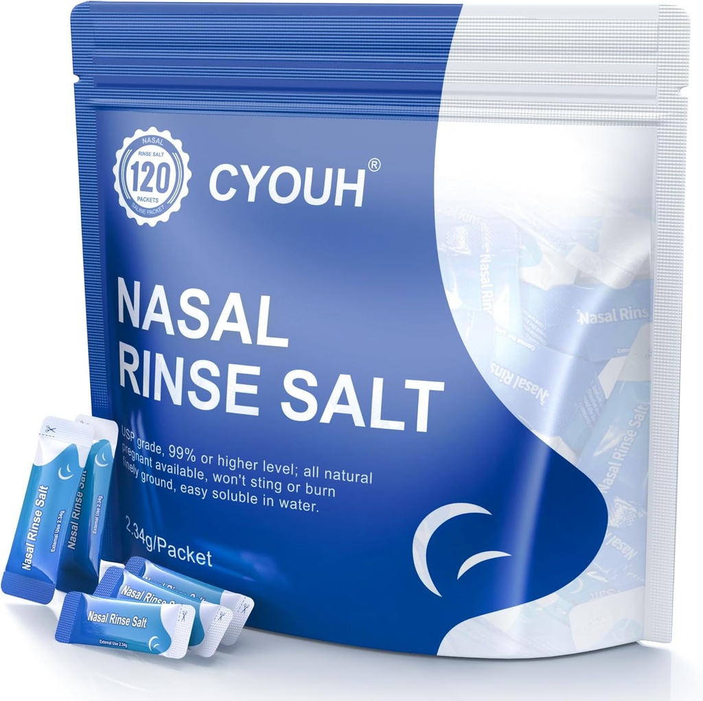 120PCS Salt Saline Packets Sinus Nasal Rinse para Neti Pot, individualmente Wrapped 2.34G Nasal Wash Irrigation System Nose Cleaner Saline Refill Packets