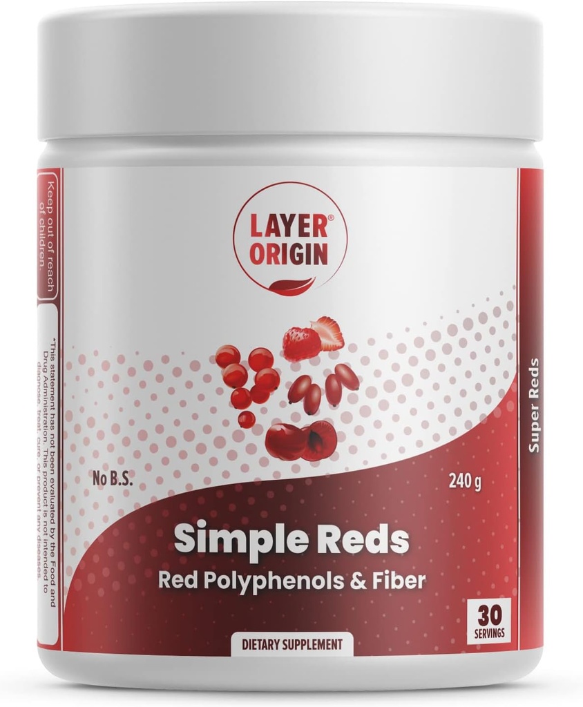 Origen de capas Rojo simple - Polifenoles rojos orgánicos Polvo de frutas TENIDO Cinco Frutas enteras rojas reales TENIDO 30 Servimientos
