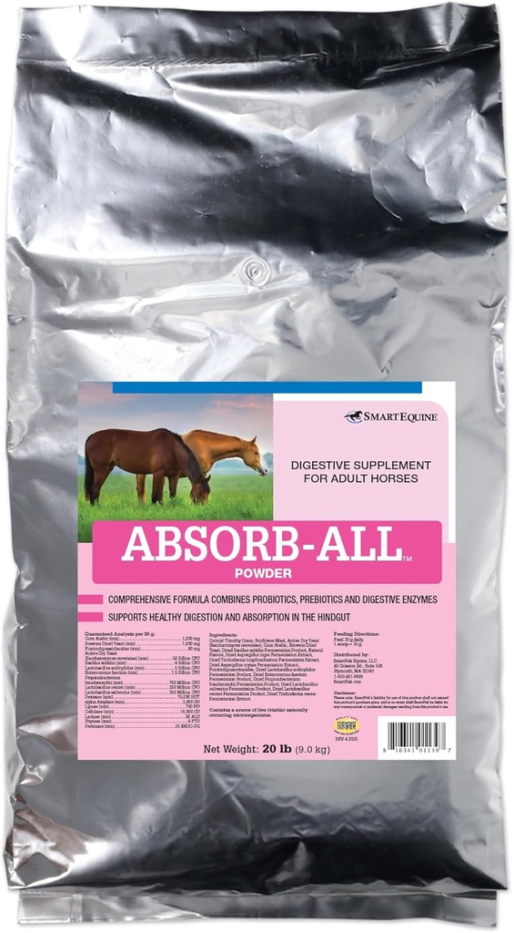 Absorb-All ¦ Horse Probiotics Suplemento Digestivo ← Incluye Probióticos, Prebióticos y Enzymes ← Alienta Flora Saludable y PH ANTE 20 lb Bag