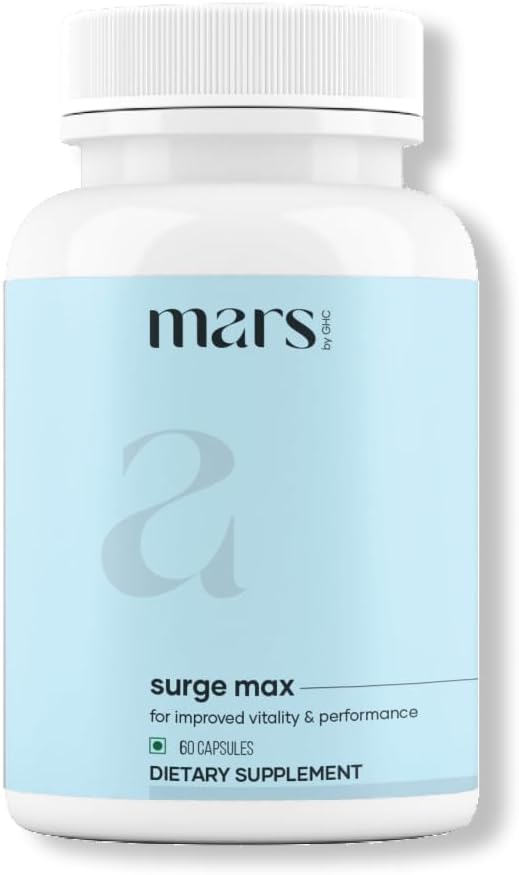 Mars Surgemax Natural Capsules with Shilajit & Safed Musli | Supports Energy, Strength & Immunity | for Active Lifestyle | 60 Capsules | Pack of 1