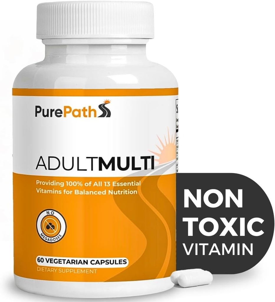PurePath Non-Toxic Adult Multivitamin - 13 Vitaminas - 100% RDA - No Harmful Megadoses - con B6 &amp; B12 - Suplemento para la energía óptima, el foco y la longevidad - 60 cápsulas - 30 Day Supply