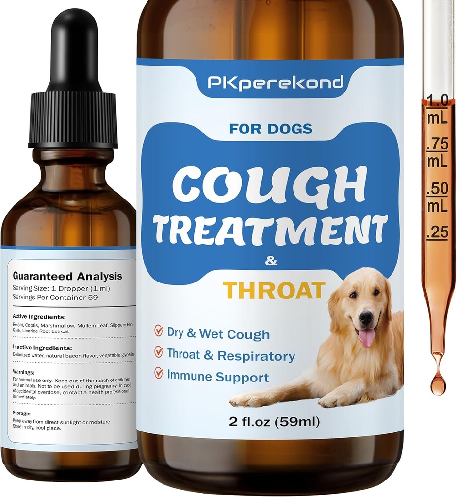 Tratamiento de la tos para perros - Relives Sore Throat, Tos seca y húmeda - Trachea Collapse y apoyo respiratorio - Suplemento inmunitario para perros - Natural Herbal Remedy 2 oz