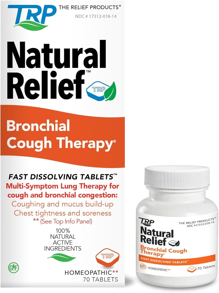 The Relief Products Bronchial Cough Therapy Fast Dissolving Tablets - 100% Natural Active Ingredients - 70 Cuenta