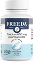 FREEDA Calcium 600 mg con vitamina D3 400 UI – Suplemento de soporte de bonificación esencial – Kosher, libre de gluten, tabletas de coado fácil de cambiar para hombres de mujeres (100 Ct)